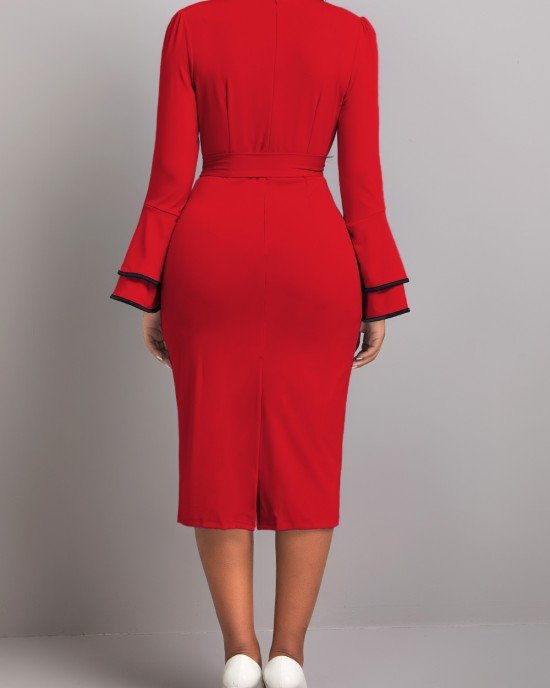 Contrast Binding Belted Bodycon Dress