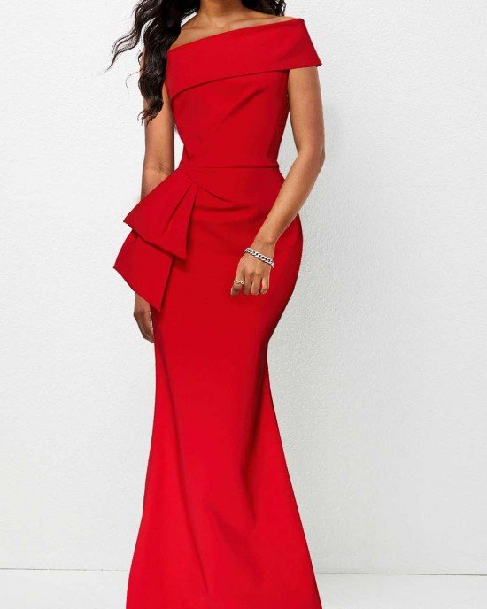 layered Red Off Shoulder Mermaid Dress