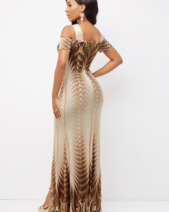 Foil Print Texture Knitted Side Slit Dress