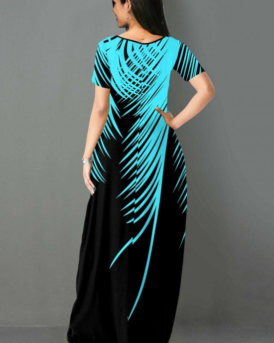 Palm Leaf Print Side Pocket Maxi Dress