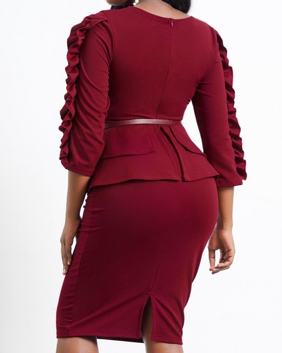 Red Stringy Selvedge Belted Wine Dress