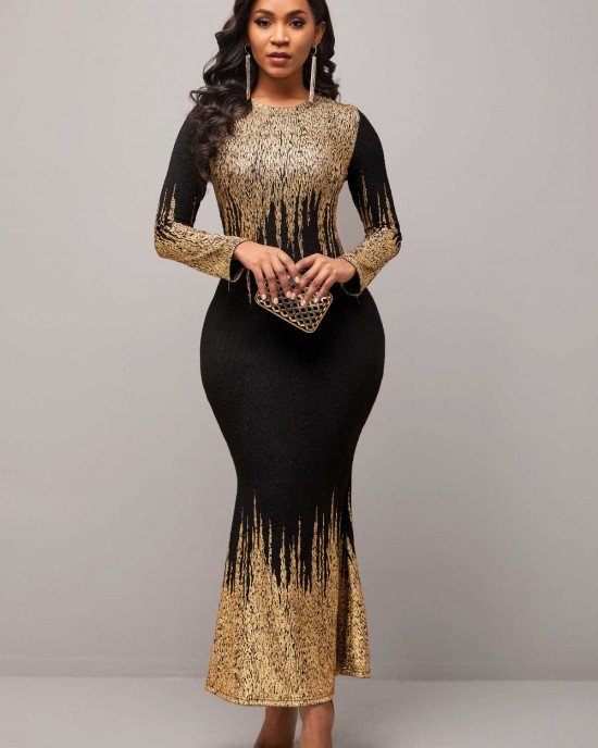 Gold Hot Stamping Round Neck Dress