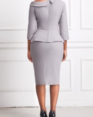 Asymmetrical Neck Regular Sleeve Light Grey Bodycon Dress