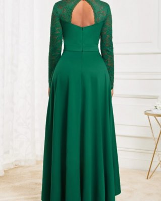 Green High Low V Neck Lace Dress