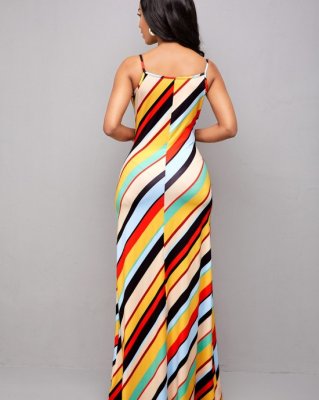 Rainbow Stripe Spaghetti Strap Maxi Dress