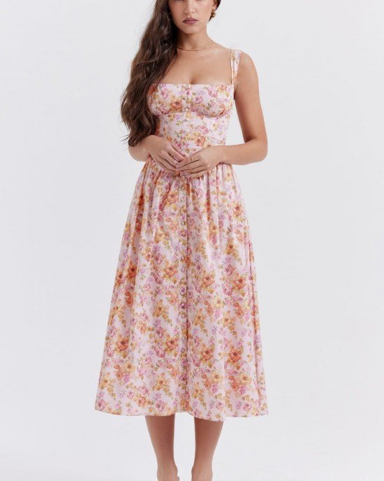 PINK PRINT MIDI SUNDRESS