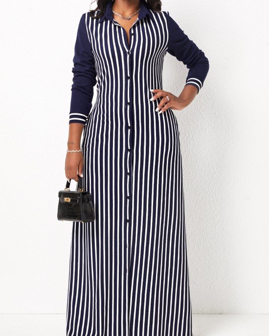 Striped Pocket H Shape Maxi Dress