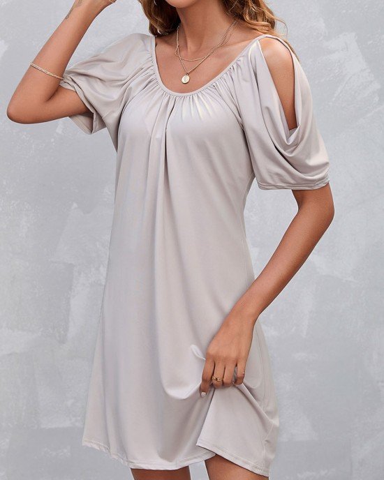 Fold Light Grey Cold Shoulder Dress