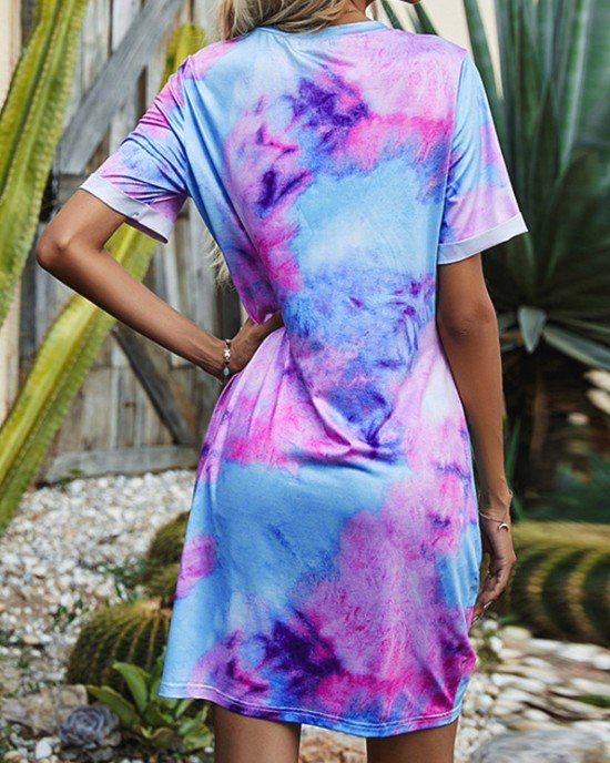 Tie Dye Print Twist Hem Dress