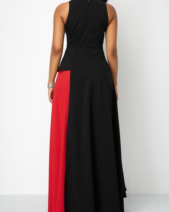 Round Neck Front Slit Sleeveless Maxi Dress