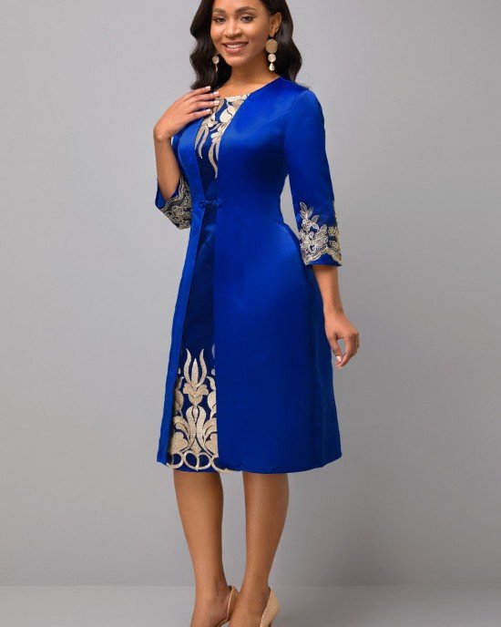 3/4 Sleeve Lace Patchwork Round Neck Dress