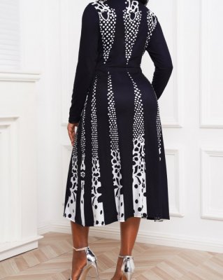 Contrast Long Sleeve Polka Dot Dress