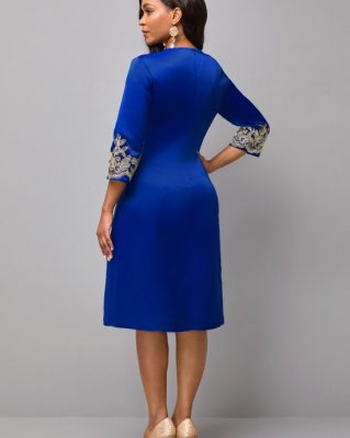 3/4 Sleeve Lace Patchwork Round Neck Dress