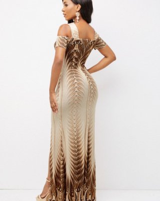 Foil Print Texture Knitted Side Slit Dress