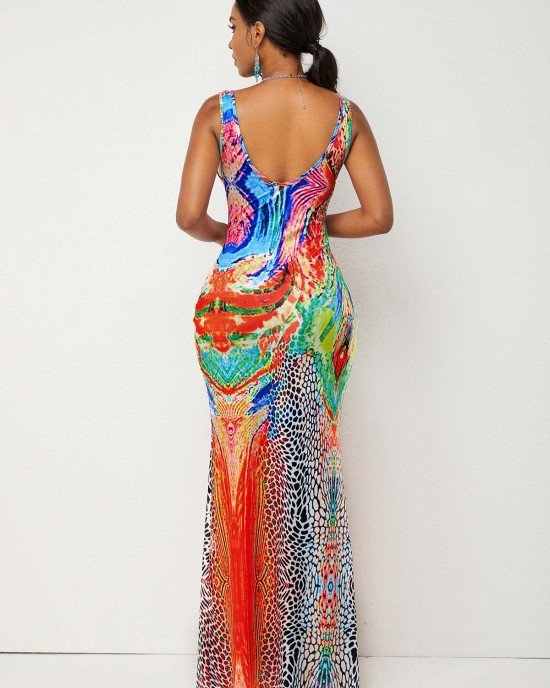 High Waist Wide Strap Printed Dress