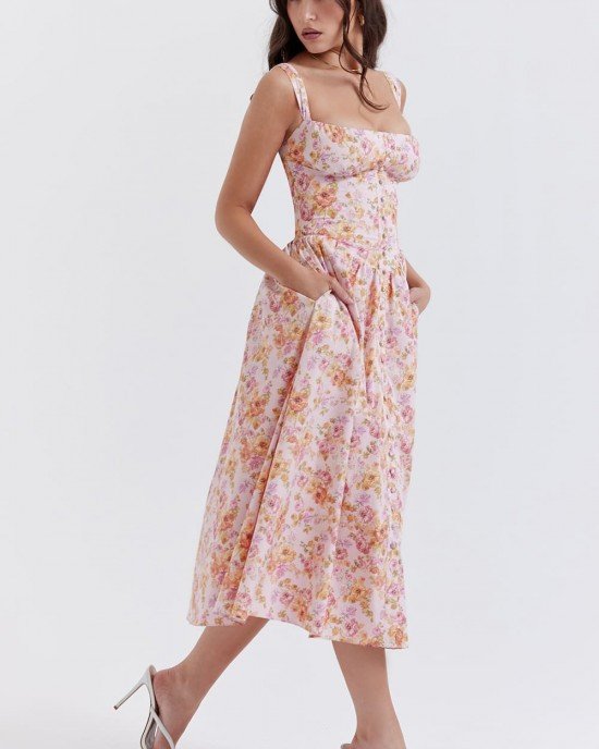 PINK PRINT MIDI SUNDRESS