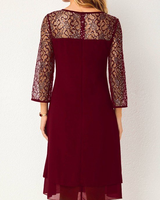 Layered Hem Lace Stitching Round Neck Dress