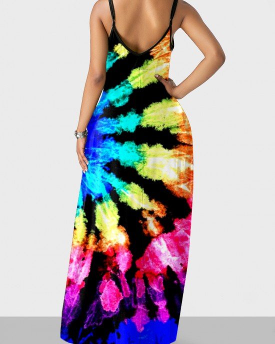 Multicolor Tie Dye Print Maxi Dress