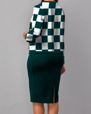 Round Neck Checkered Print Long Sleeve Two Piece Dress